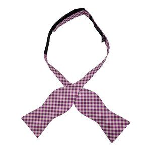 TOMMY HILFIGER Men's Silk DESIGNER Self Bow Tie Pink Tartan W:2.7" EUC